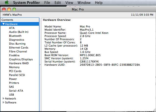 Apple System Profiler window